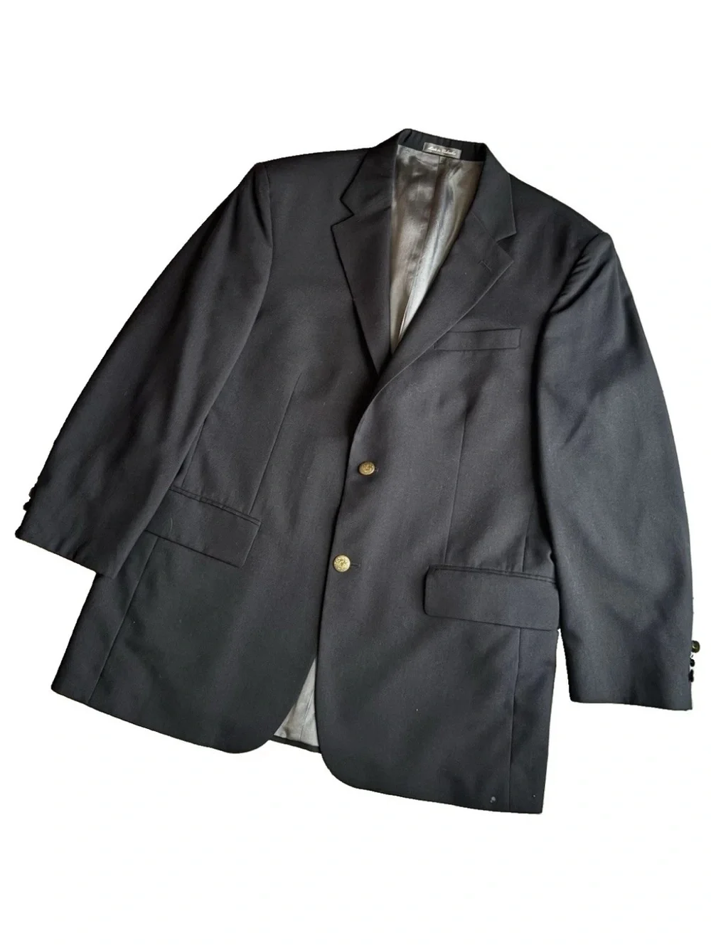 VTG OSCAR DE LA RENTA 43R Sport Coat Blazer BLK Gold Crest Buttons Ventless 90s